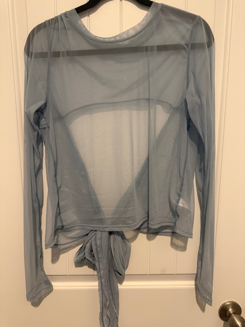 Popflex Sheer Long-Sleeve Tie-Back Top - Light Blue